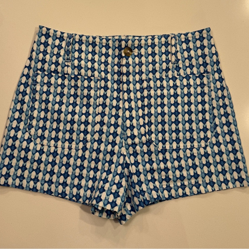 Maeve Blue and White High-Waist Patterned Shorts